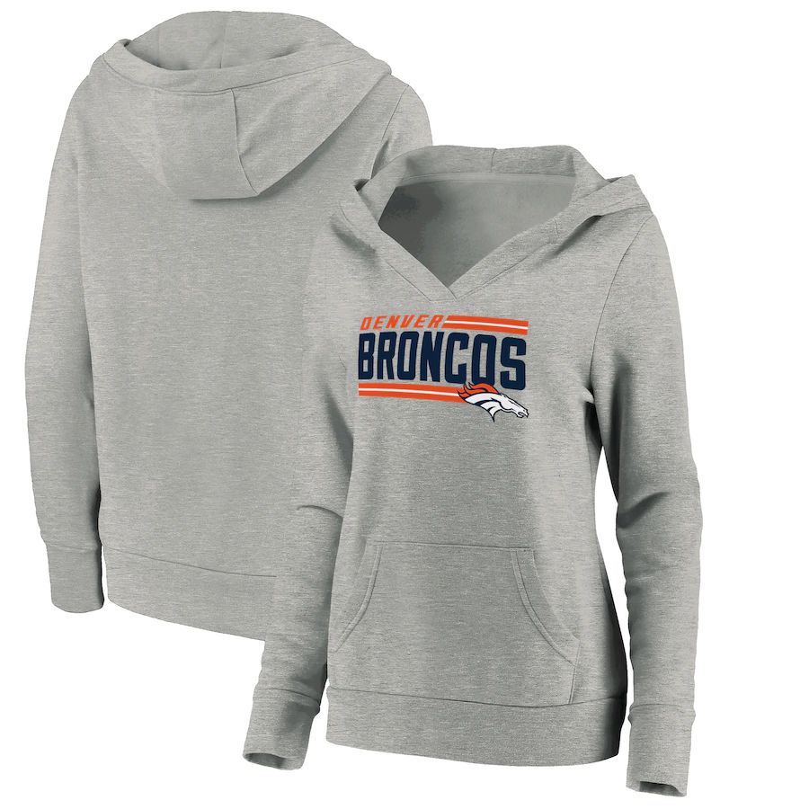 Women Denver Broncos Fanatics Branded Heathered Gray On Side Stripe V-Neck Pullover Hoodie->women nfl jersey->Women Jersey